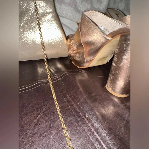 SHELLEYS LONDON DELPHINE RUFFLE CHUNK PLATFORM OPEN TOE ROSE GOLD MULES 7.5 - Picture 11 of 16